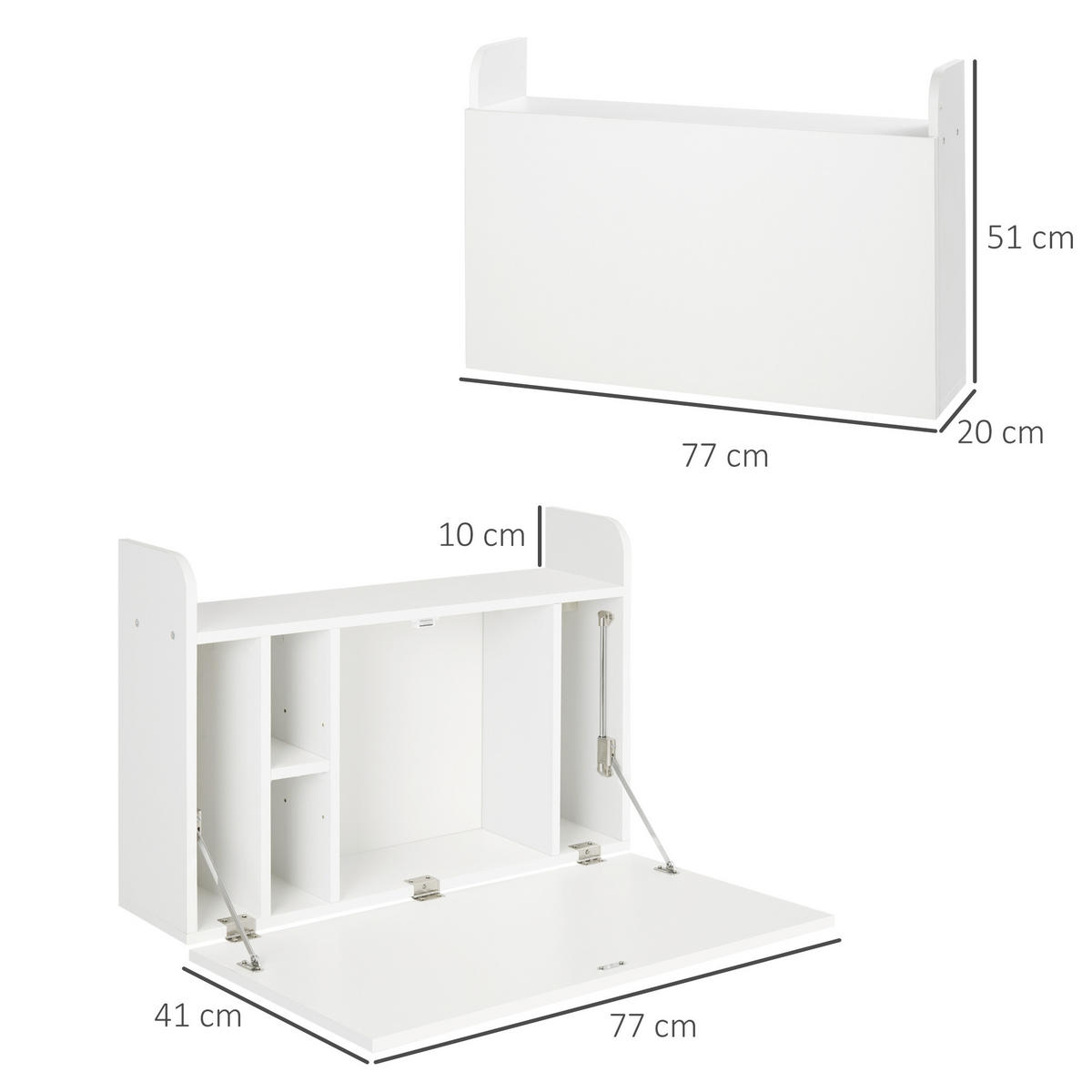 SCHREIBTISCH Wandmontiert und klappbar mit Stauraum 77/20/51 cm - Weiß, Holzwerkstoff (20/77/51cm) - PANGIVO