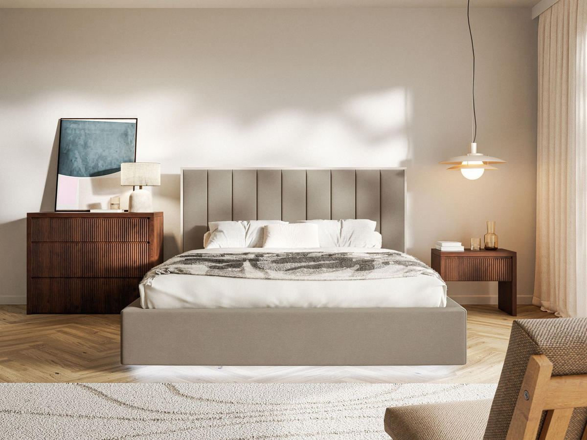 POLSTERBETT Togents Braun mit Veloursbezug und LED, 160x200 cm - Braun, Textil (160/200cm) - Selsey