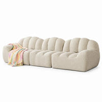 MODULARES Ecksofa mit granuliertem Fleece in Beige-Weiß 288x104x79 cm, flexibel stellbar mit Ottomane - Creme, Textil (104/79/288cm) - IVMEU