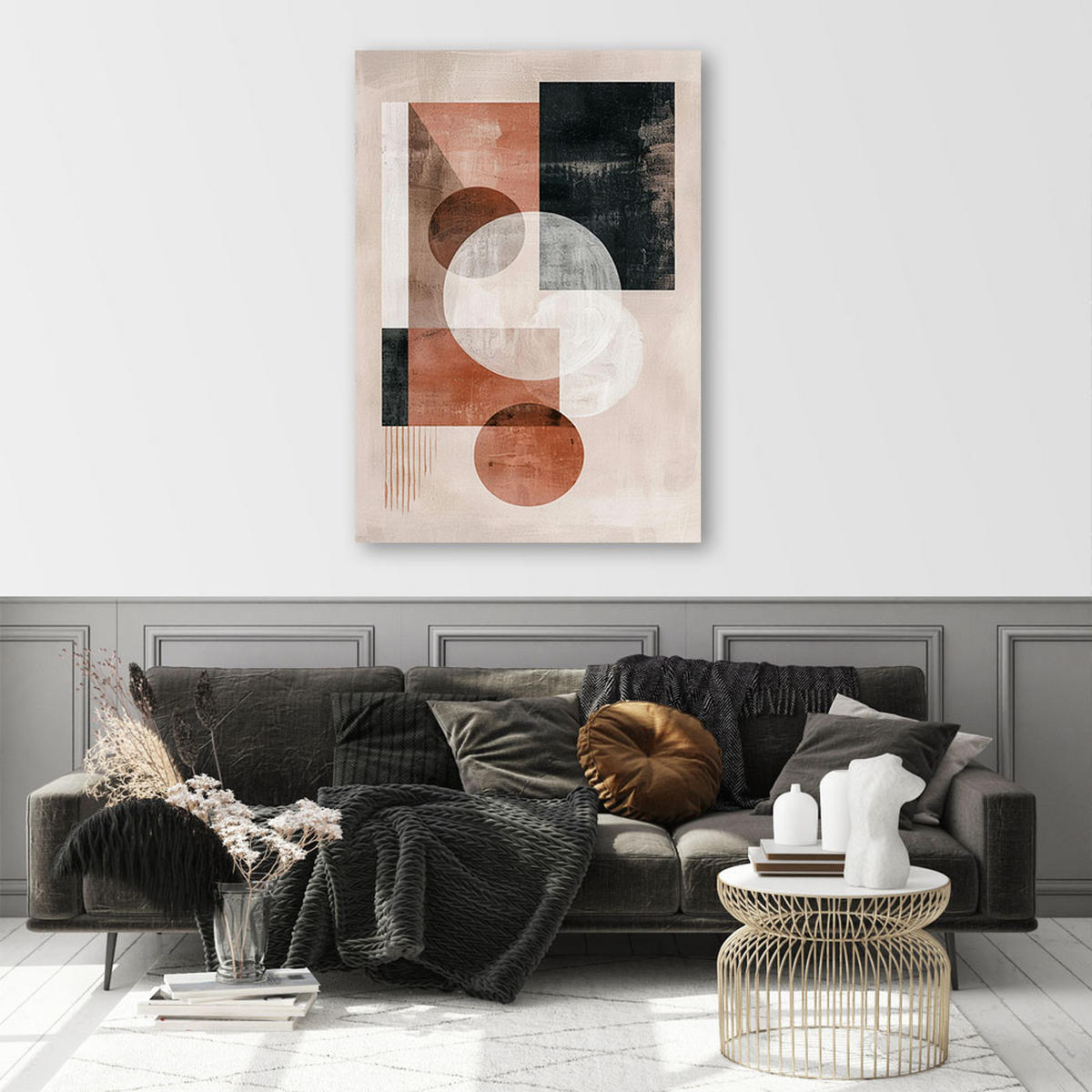 LEINWANDBILD Abstrakt geometrisch 80x120cm - Beige, Textil (80/120cm) - Feeby
