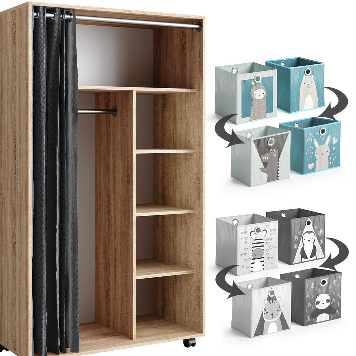 KLEIDERSCHRANK Doros Sonoma 100 x 168 cm offen, mit Rollen - Sonoma Eiche, Holzwerkstoff (100/168/50cm) - Vicco