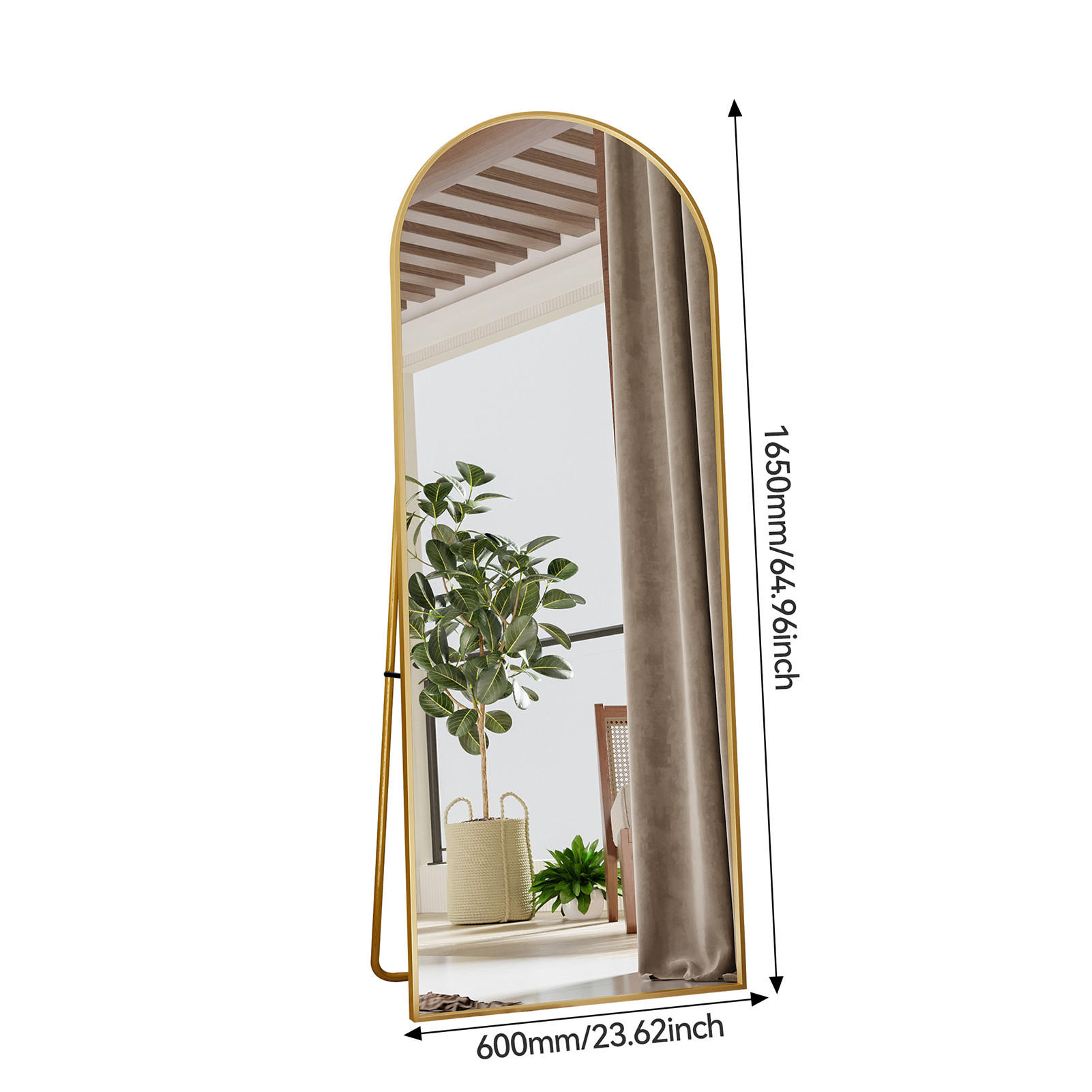STANDSPIEGEL 165x60 cm- Rund, Standspiegel, Wandmontage - Goldfarben, Glas/Metall (60/165/165cm)
