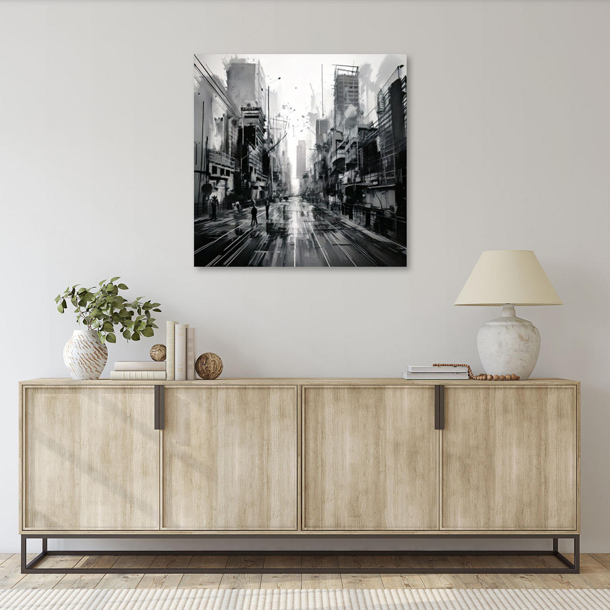 LEINWANDBILD Straße Stadt Architektur 60x60cm - Schwarz, Textil (60/60cm) - Feeby