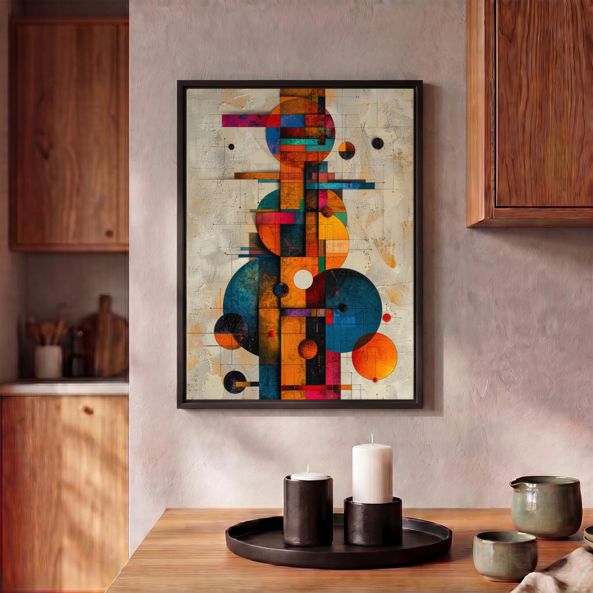 LEINWAND Bilder mit Rahmen - Vintage - Moderne Kunst - Orange - Geometrische Formen - 30x40 - Multicolor, Textil (30/40cm) - MuchoWow
