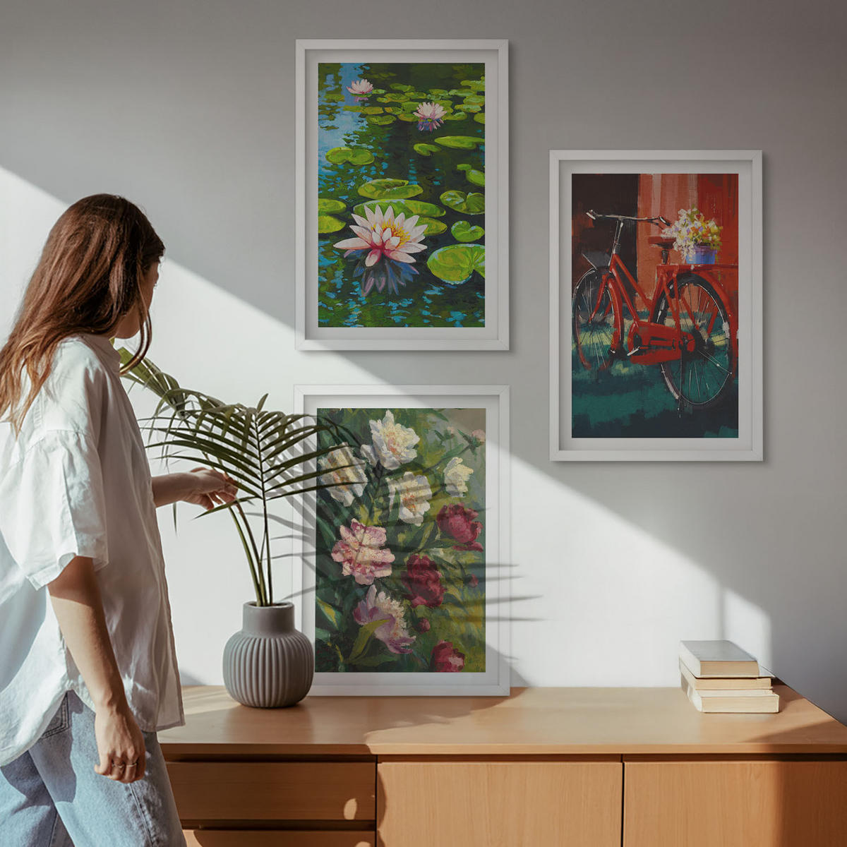 WANDBILDER 3er-Set - 40x60 cm Weißer Rahmen - Lilien im Garten, bunte Blumen - Weiß, Kunststoff (40/60cm) - ArtPrintCave