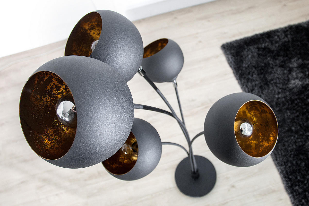 STEHLEUCHTE MAGMA Metall Schwarz 170 cm - Goldfarben/Schwarz, Metall (60/60/170cm) - riess-ambiente