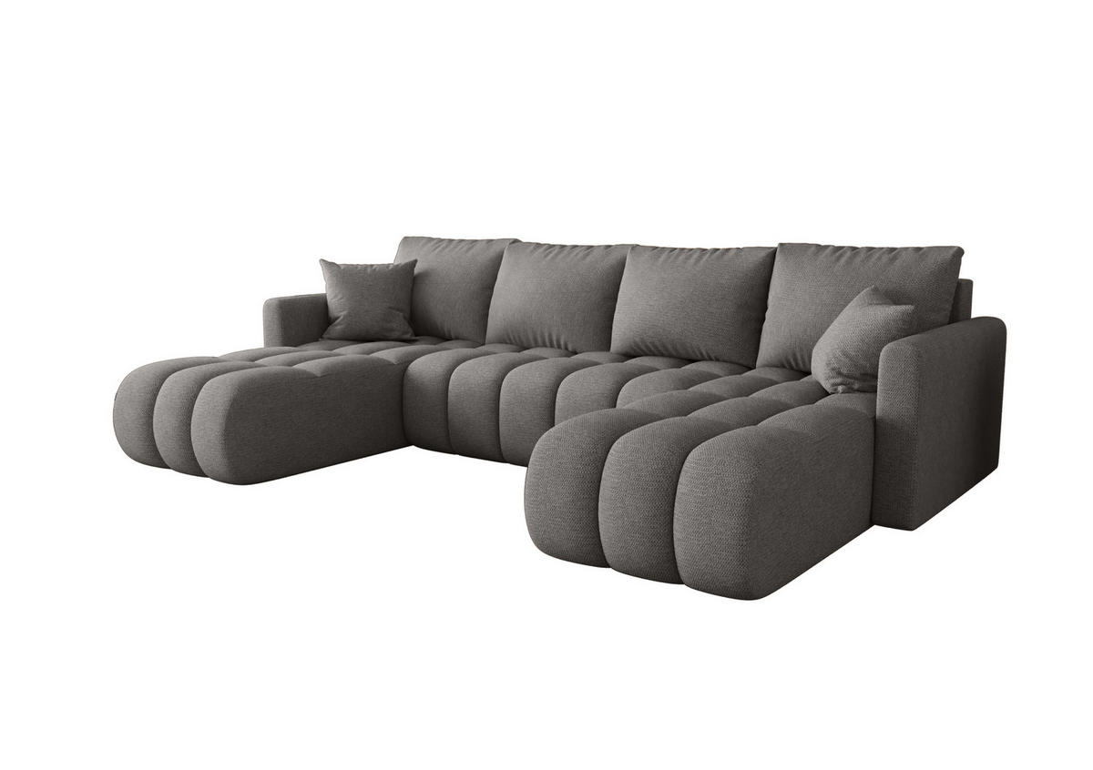 WOHNLANDSCHAFT GARDA U-Form hellgrau Strickstoff Aragon 83 - Schlaffunktion, Bettkasten - Hellgrau, Textil (305/88/150cm) - Cornero