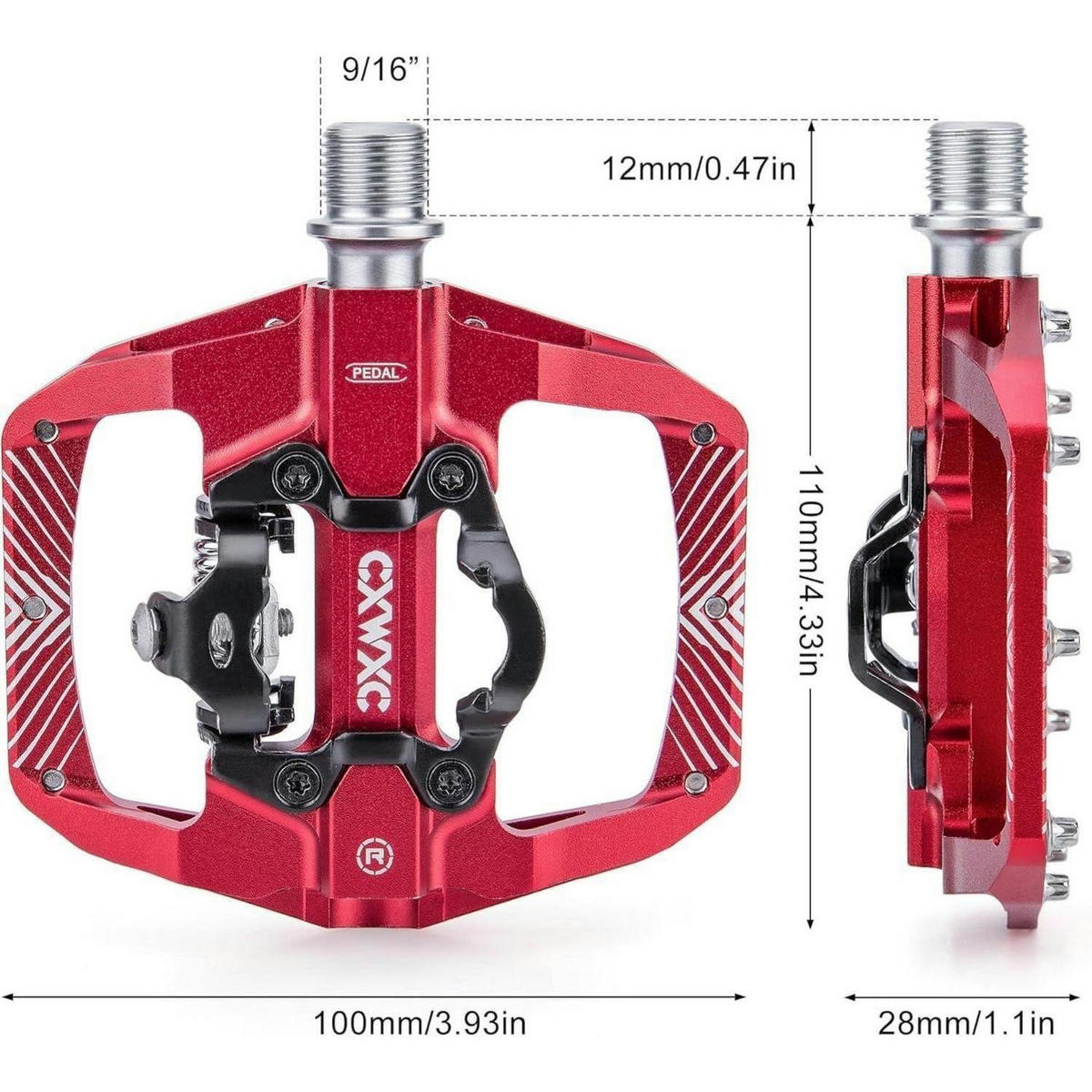 FAHRRADPEDALE Rot Aluminiumlegierung mit 3 Lagern - Rot, Metall (3.9/1.5/4.3cm)