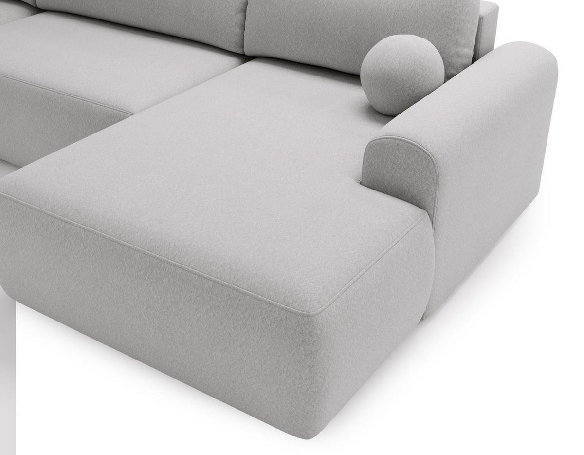 WOHNLANDSCHAFT Aurora Hellgrau, mit Schlaffunktion in Lambi Stoff - Hellgrau, Holzwerkstoff/Textil (344/92/177cm) - Bettso