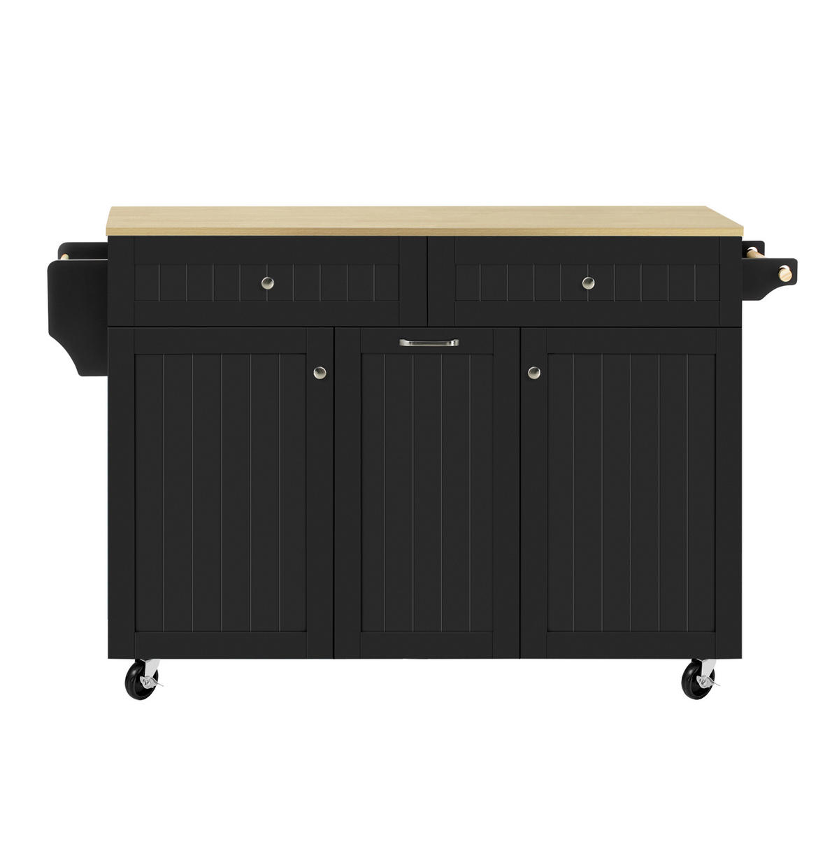 KÜCHENINSEL 140/40-70/92 cm aus MDF mit ausziehbarer Klappplatte, Schubladen und Rollen, Schwarz/Natur - Schwarz, Holzwerkstoff (140/92/70cm) - Redom