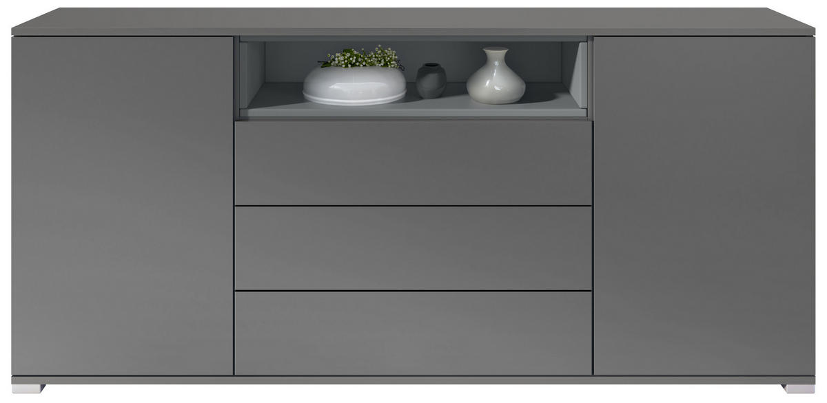 SIDEBOARD Skadu Graphit Seidenmatt - Graphitfarben, Holzwerkstoff (166.5/75.5/35cm) - Vladon