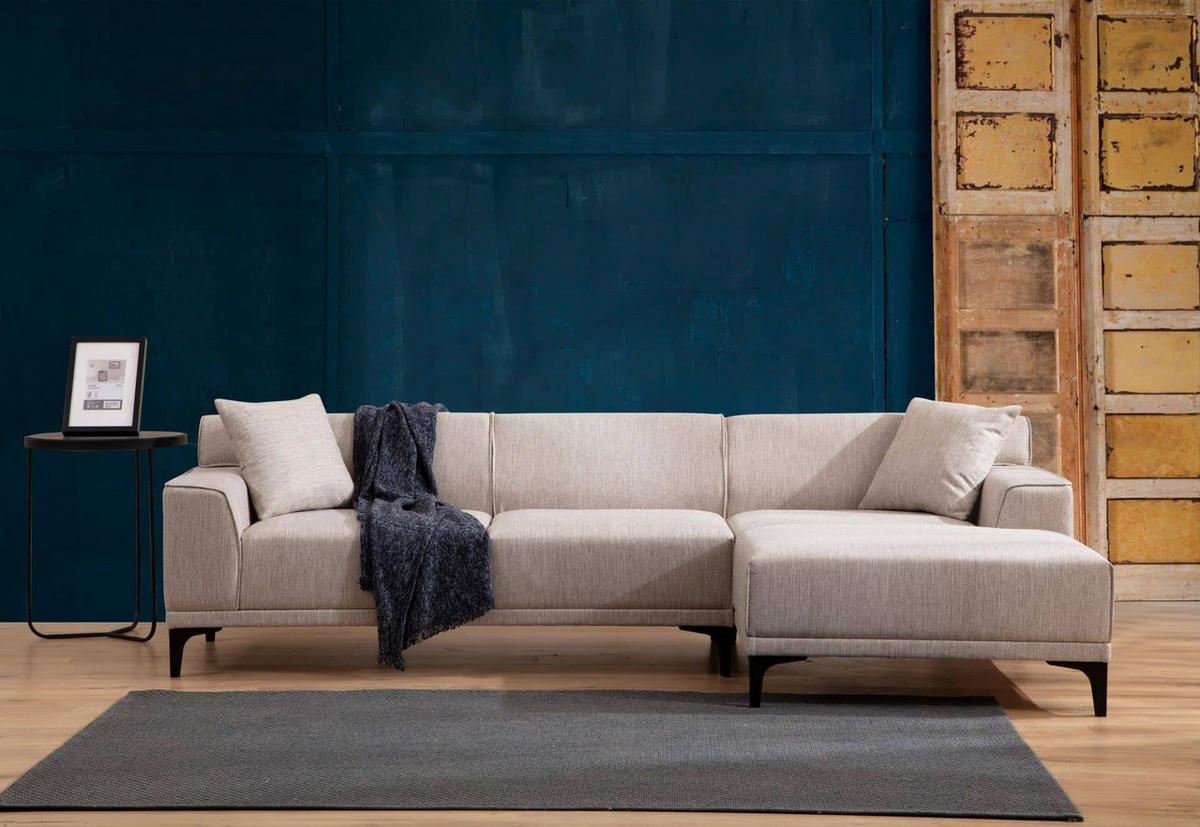 ECKSOFA modern inklusive Zierkissen - Beige/Schwarz, Holz/Kunststoff (145/250cm) - myHomelando