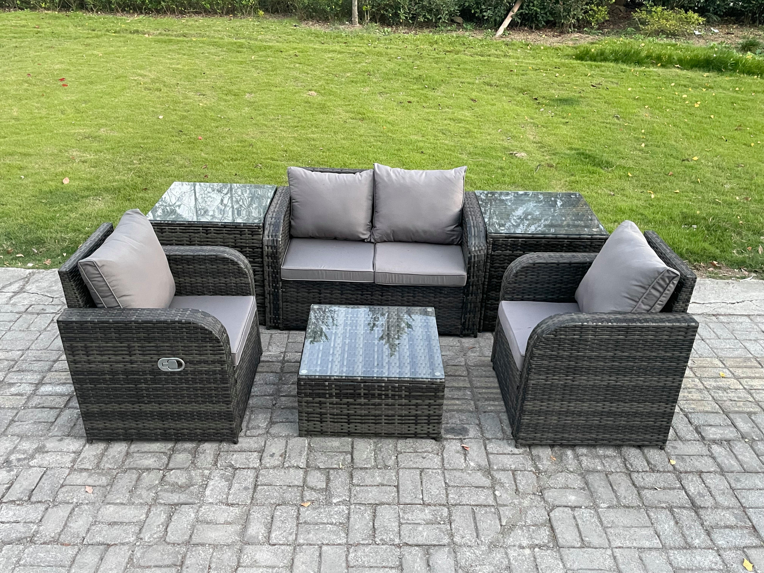 LOUNGESOFA-SET Polyrattan Dunkelgrau 4-Sitzer - Dunkelgrau, Metall - Fimous