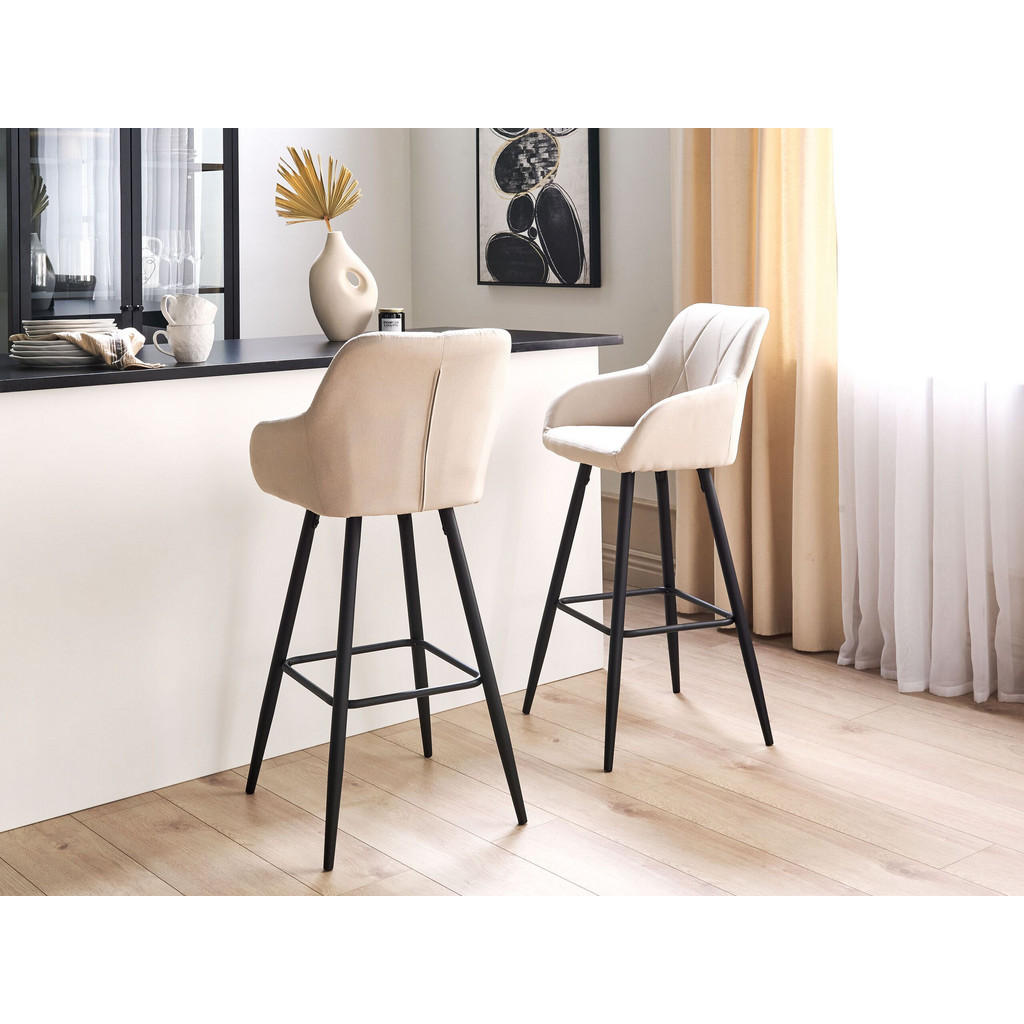 Thumbnail - Beliani Barstuhl, Beige, Textil, 1-Sitzer, 47x104x47 cm, Esszimmer, Barmöbel, Barhocker