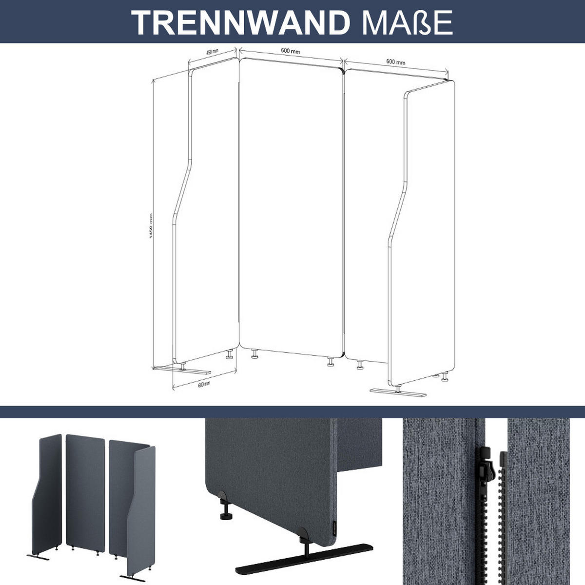 AKUSTIK-TRENNWAND mit Schalldämmung PEOLT 145x240x1,8cm Anthrazit Stellwand - Anthrazit, Kunststoff (240/145/1.8cm) - DELUKE