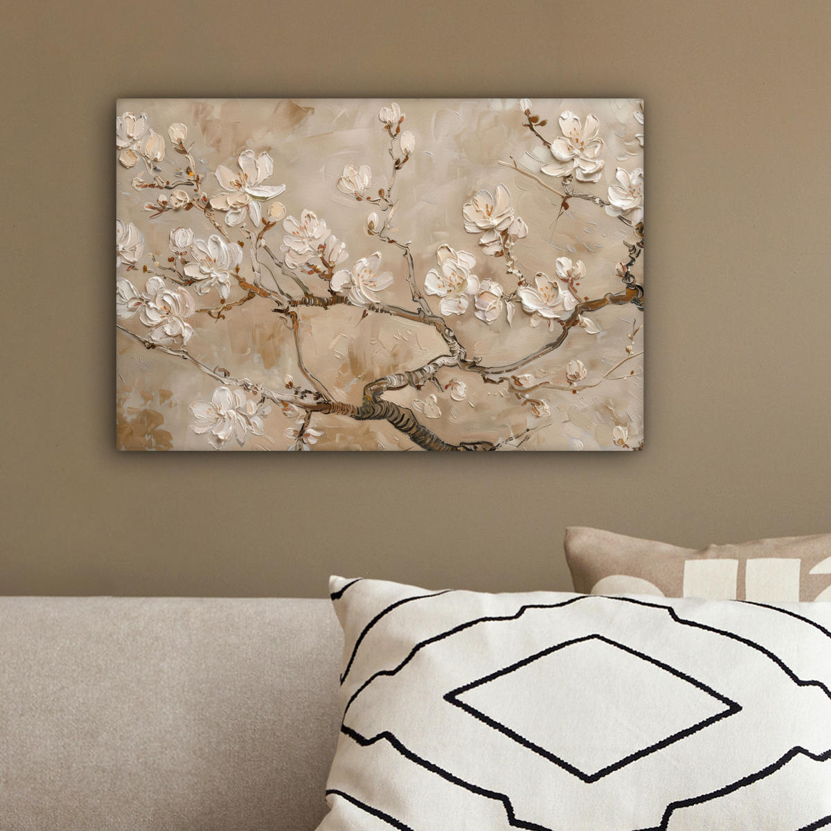 LEINWANDBILD - Blumen - Modern - Beige - Weiß - Blüte - 30x20 - Deko XXL - Beige, Textil (30/20cm) - MuchoWow