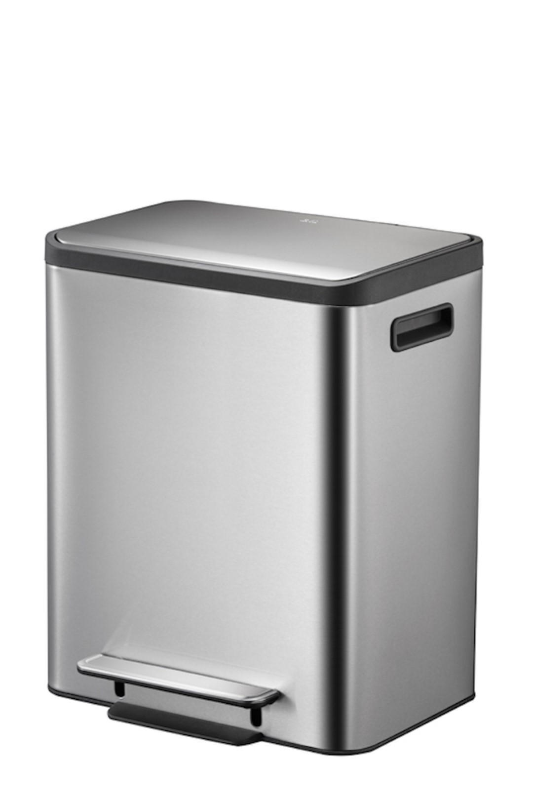 MÜLLEIMER Rechteckiger Aus Gebürstetem Edelstahl Mit Soft Close Deckel & Handlichen Kunststoffgriffen 30 Liter 49,2 x 40,4 x 32,1 cm Silber - Silberfarben, Metall (40.4/49.2/32.1cm) - PROREGAL