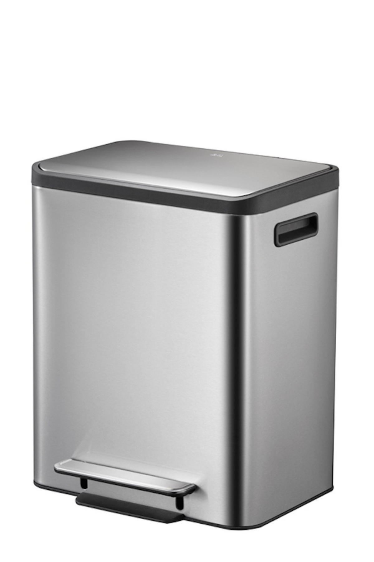 MÜLLEIMER Rechteckiger Aus Gebürstetem Edelstahl Mit Soft Close Deckel & Handlichen Kunststoffgriffen 30 Liter 49,2 x 40,4 x 32,1 cm Silber - Silberfarben, Metall (40.4/49.2/32.1cm) - PROREGAL