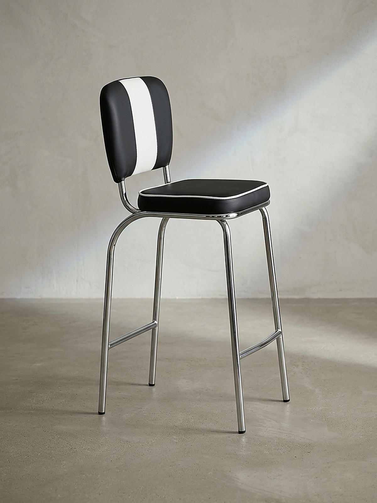 BARHOCKER Kunstleder Chromfuß Retro, Schwarz 40x38x110 cm - Silberfarben/Schwarz, Kunststoff/Textil (40/110/38cm) - KADIMA DESIGN