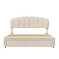POLSTERBETT Muschel-Design 140/200 cm mit Schubkasten & USB Teddy-Fleece Beige - Beige, Textil (140/200cm) - Creahappy