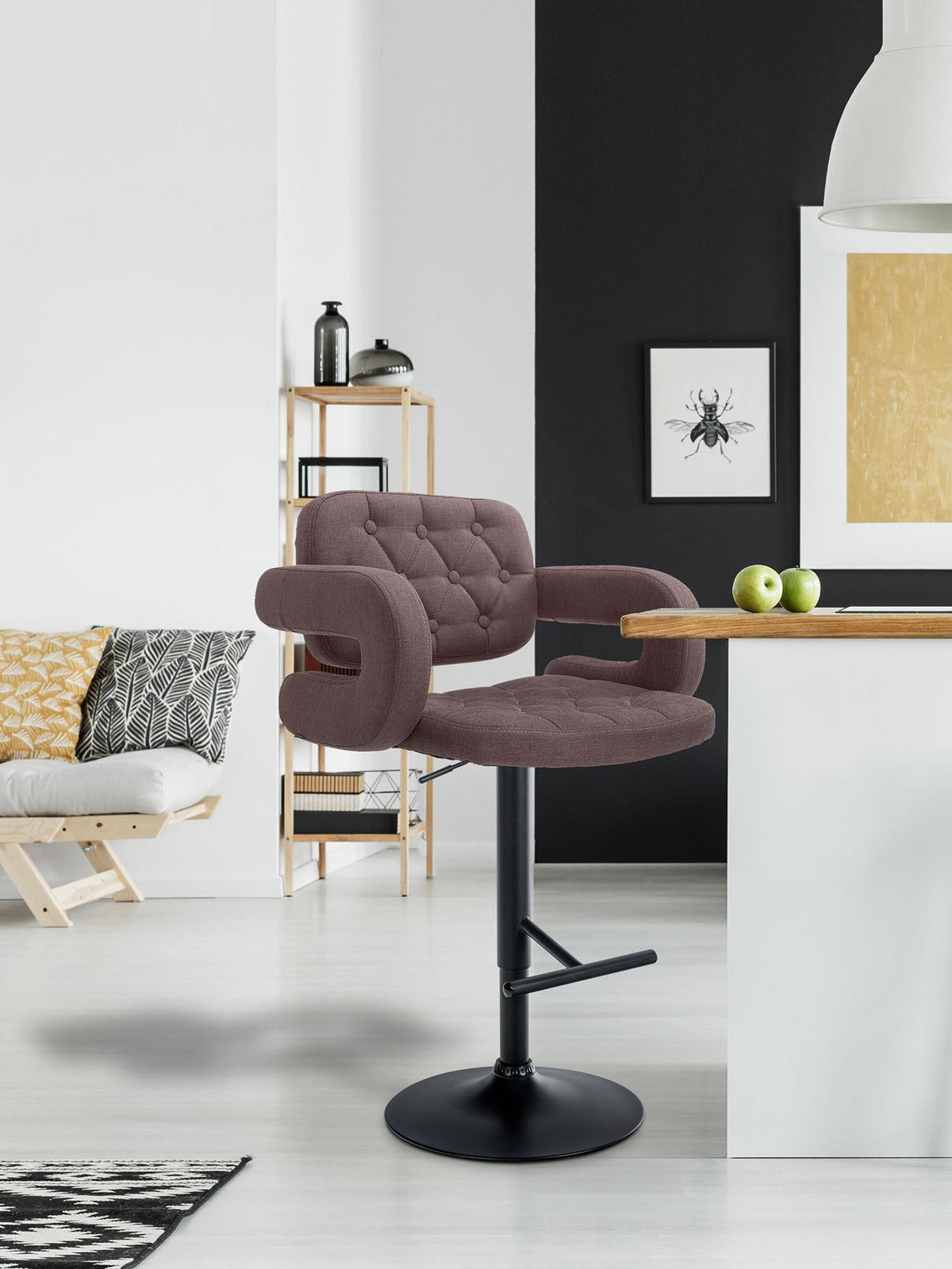 BARHOCKER Stoff braun - Schwarz/Braun, Textil/Metall (62/103/55cm) - CLP