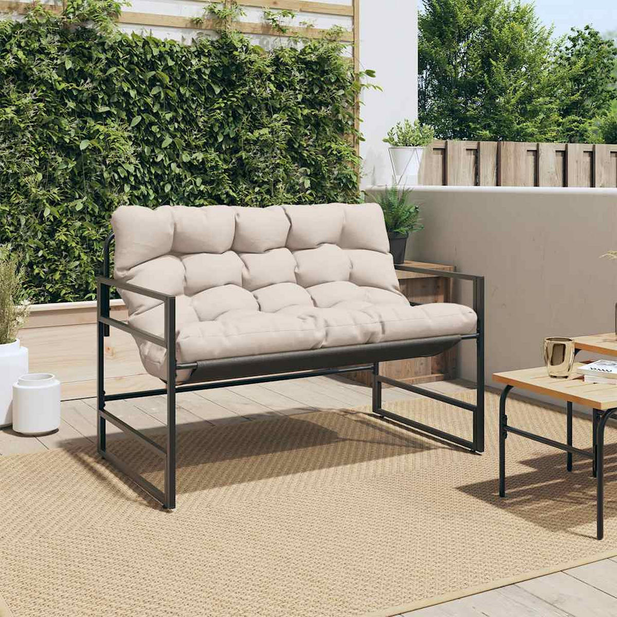 GARTENBANK mit Kissen Taupe 113 cm Stahl - Taupe, Metall (113/76/67cm) - furnicato