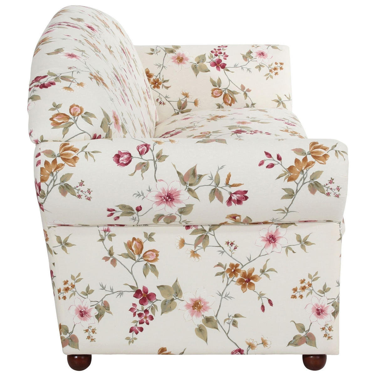 SOFA Landhaus 2,5-Sitzer Kama Bezug Flachgewebe Blumenmuster 2 - Rot/Weiß, Kunststoff (202/85/81cm) - 58aufmkessel