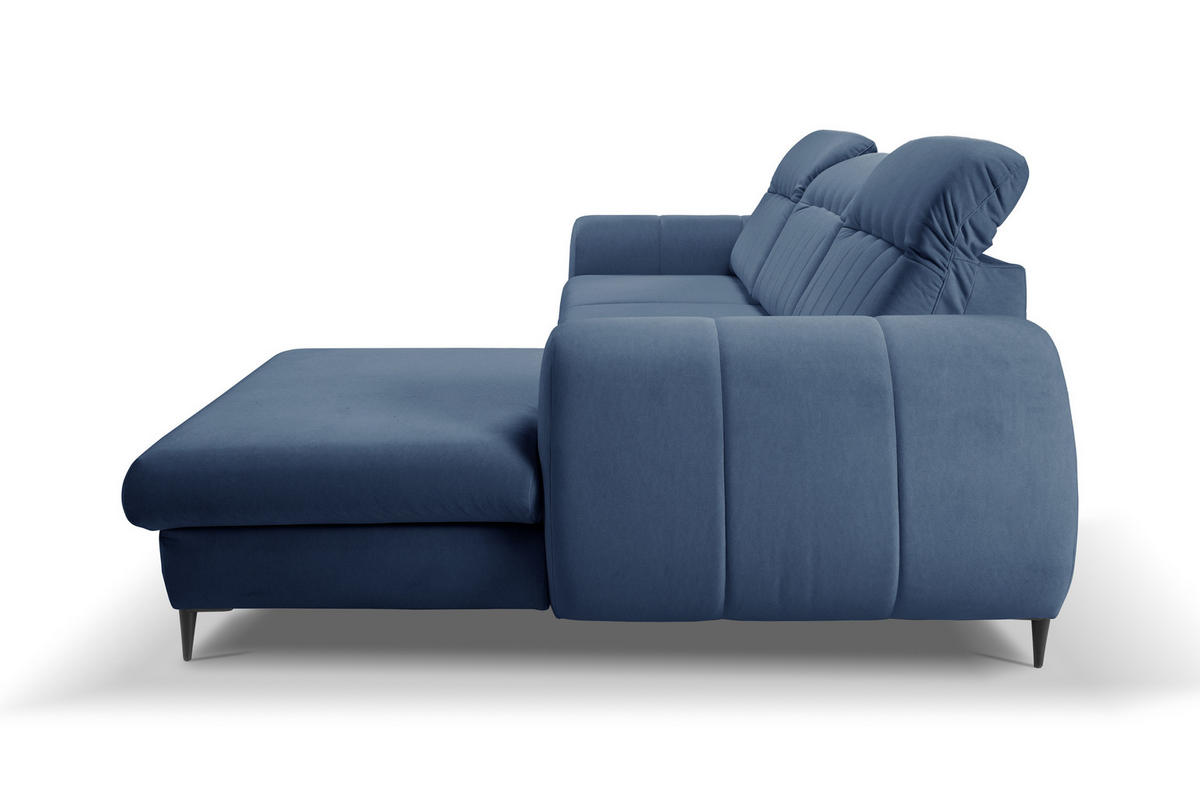 ECKSOFA PURO R-S Dunkelblau Plüsch-Stoff mit Schlaffunktion - Dunkelblau, Holz (275/166cm) - MASSENO