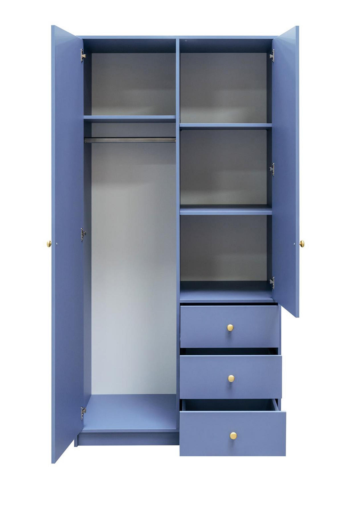 KLEIDERSCHRANK Rainbow Hellblau, zweitüriger Drehtürenschränk mit Spiegel und Schubladen - Hellblau, Holzwerkstoff (100/200/58cm) - Bettso