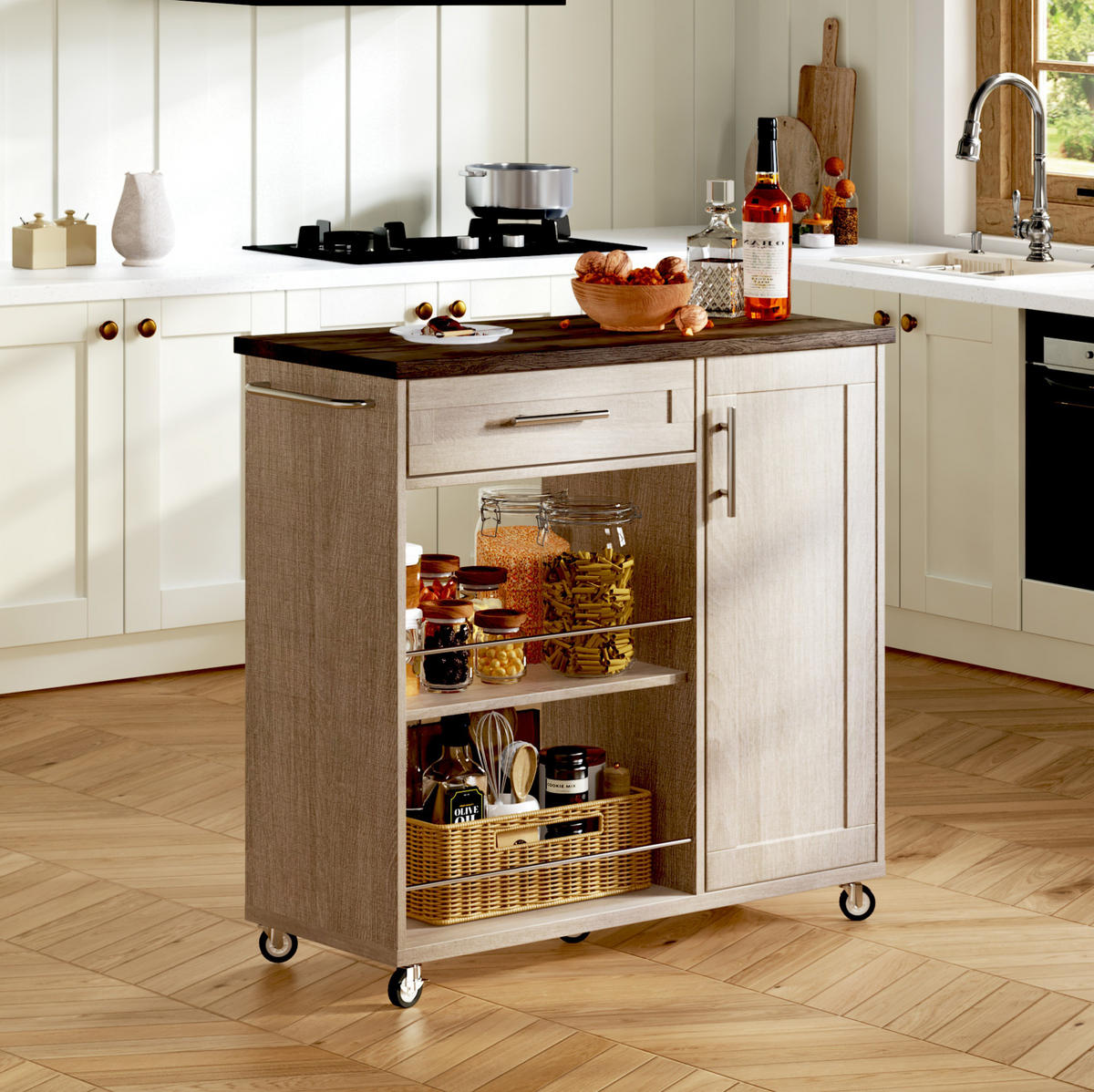 KÜCHENWAGEN mit Schublade 90 x 62 x 90 cm MDF Natural - Naturfarben, Holz (40/89.5/96cm) - Beauniv