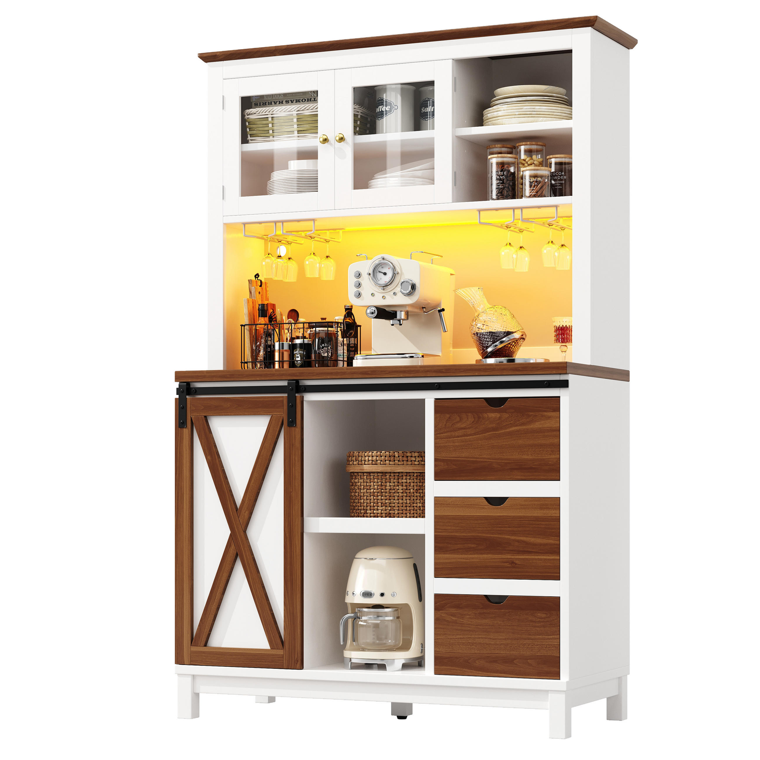 GESCHIRRSCHRANK aus MDF, Metall & Glas 104x40x180cm in Weiß mit LED - Weiß, Holzwerkstoff (104/180/40cm) - Modfu