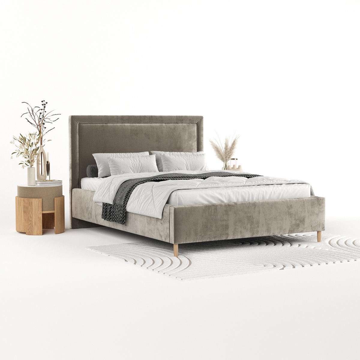 POLSTERBETT Vega 160/200 cm Beige im Lotta Stoff - Beige/Naturfarben, Holz/Holzwerkstoff (160/200cm) - AltaBeds
