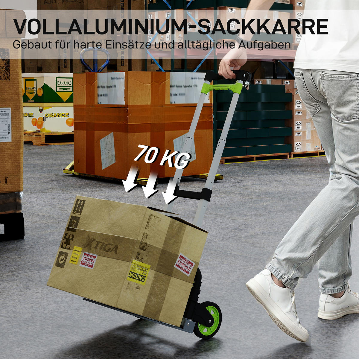SACKKARRE klappbar Aluminium Transportkarre mit Teleskopgriff Höhenverstellbar - Silberfarben, Metall (38.5/100/41cm) - HOMCOM