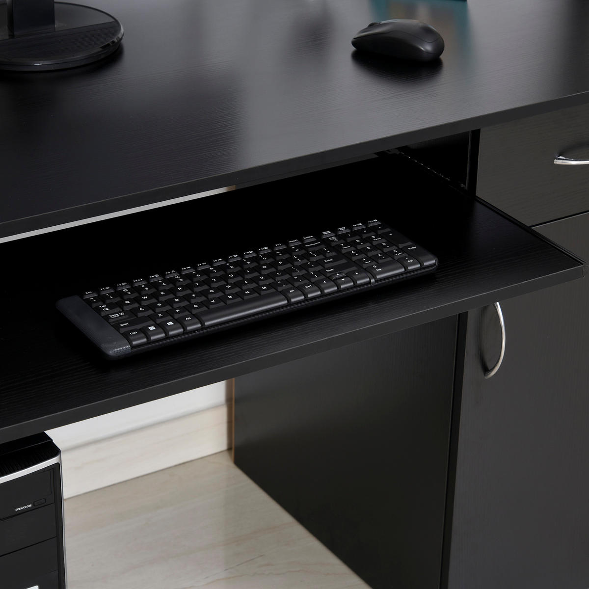 SCHREIBTISCH Schwarz mit Schublade, Tastaturauszug und Ablagefächern 120/60/74 cm - Schwarz, Holzwerkstoff (60/120/74cm) - PANGIVO