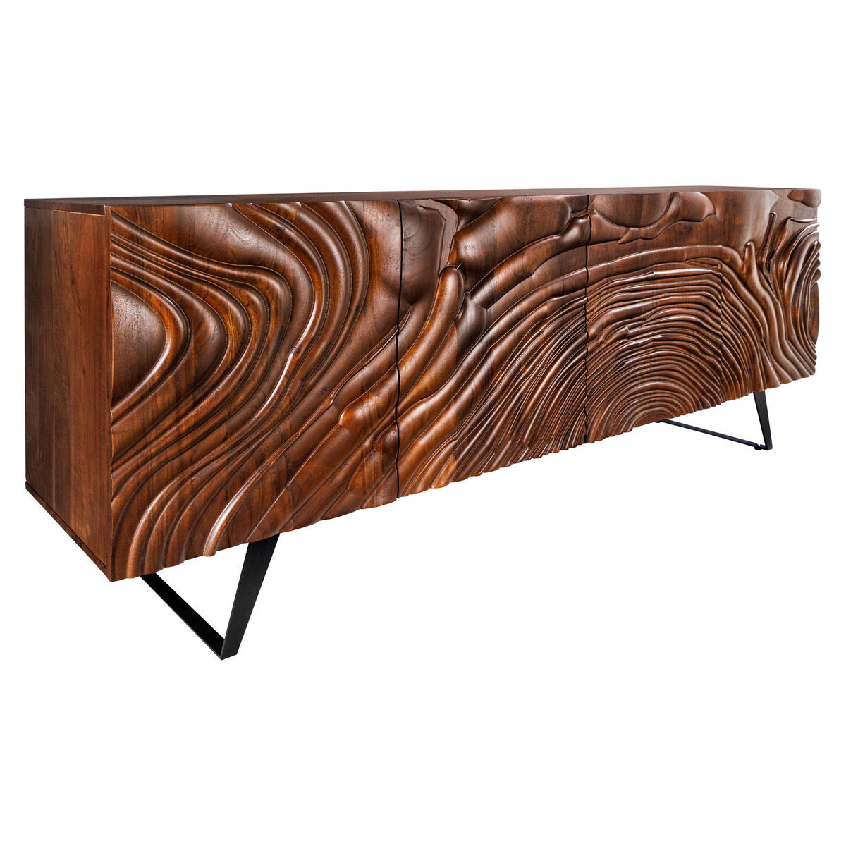 SIDEBOARD FLUID Akazie Braun 175cm - Schwarz/Braun, Holz/Metall (175/76/40cm) - riess-ambiente
