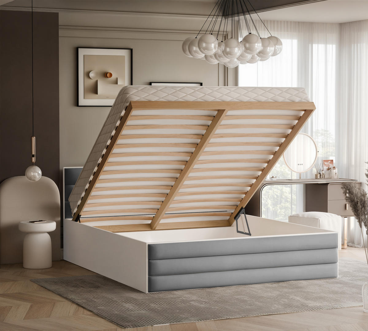 POLSTERBETT VANTAGE 120/200 cm, Bettkasten, mit Matratze, Grau - Grau, Holz/Holzwerkstoff (120/200cm) - Idohome