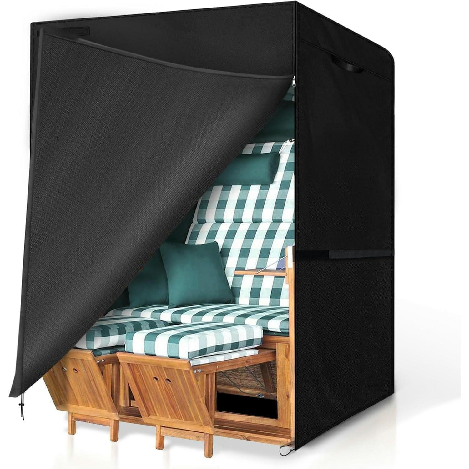 STRANDKORBHÜLLE 135 x 105 x 175/140 cm Schwarz - Schwarz, Textil (135/105/175cm)