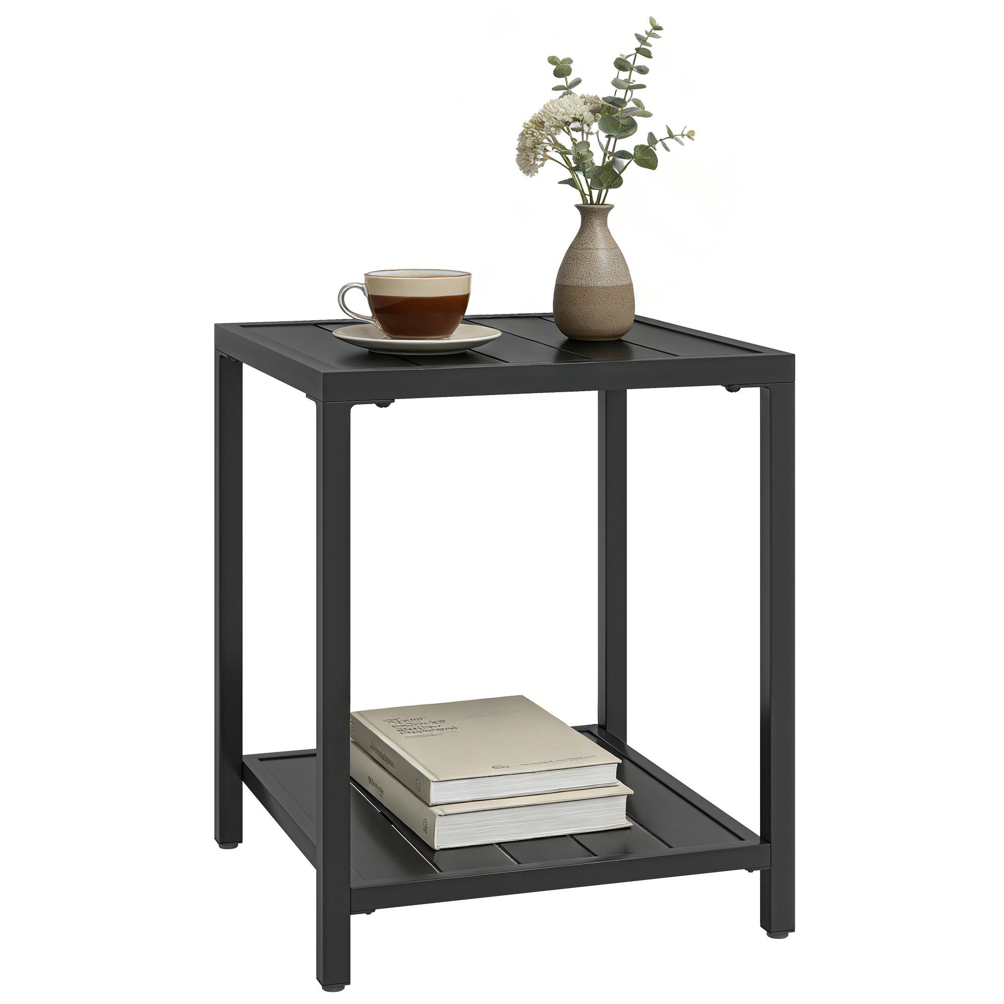 GARTENBEISTELLTISCH DE-14194 zweistufig, quadratisch Schwarz - Schwarz, Metall (45/45/54cm) - ComfortXL