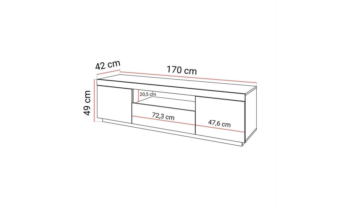 TV-SCHRANK YOSHI 170/42/49 cm Wotan Eiche / Schwarz - Naturfarben, Holzwerkstoff (170/49/42cm) - Lookway