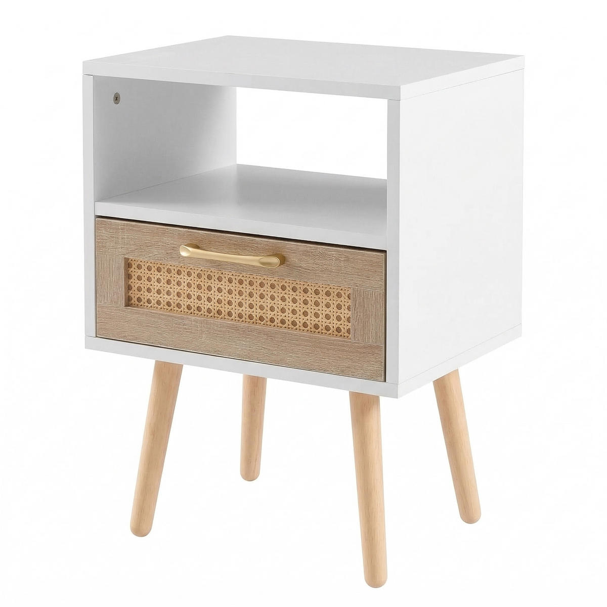 NACHTTISCH weiß rattan nachttisch mit schublade - Weiß, Holzwerkstoff (40/55/30cm) - Urban Meuble