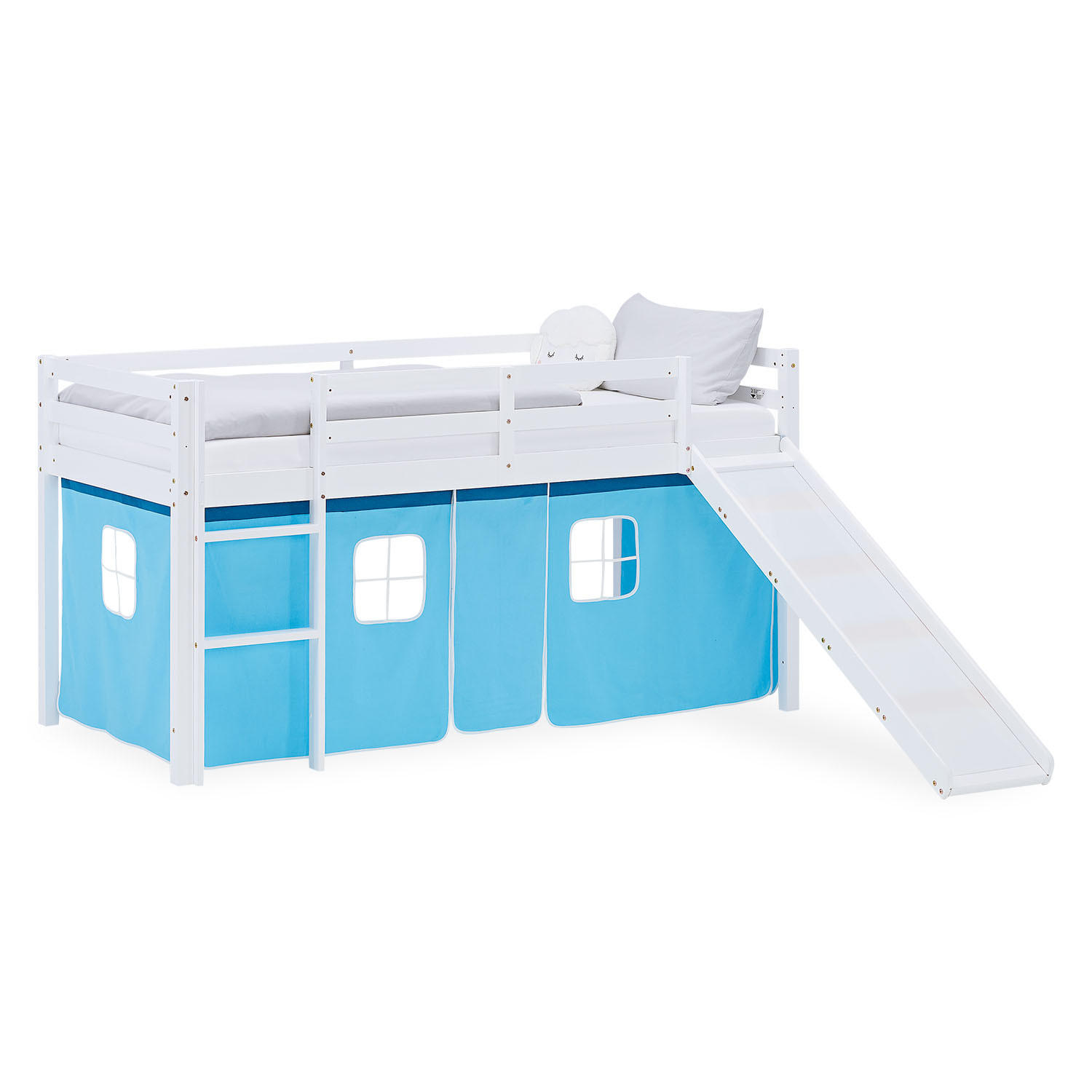 Homestyle4u Hochbett Blau, Weiß 90x200 cm