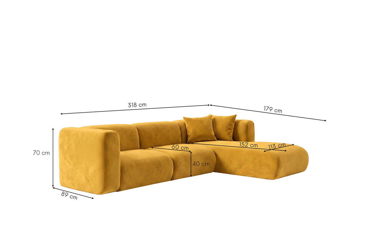 ECKSOFA L-Form, Velvet-Stoff Bluvel, Golden, Rechts, GRETA - Goldfarben, Holz (318/179cm) - Kaiser Möbel