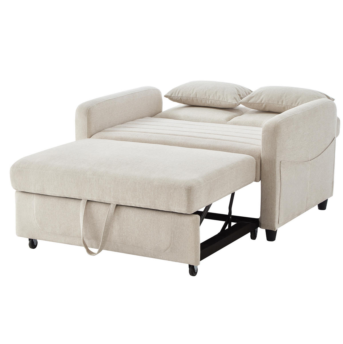 SOFA mit Schlaffunktion Zweisitzer Ausziehbar mit 3-stufig verstellbarer Rückenlehne PU Antik Schwarz 156/100 cm - Beige, Kunststoff (114/82.5/77cm) - OKWISH