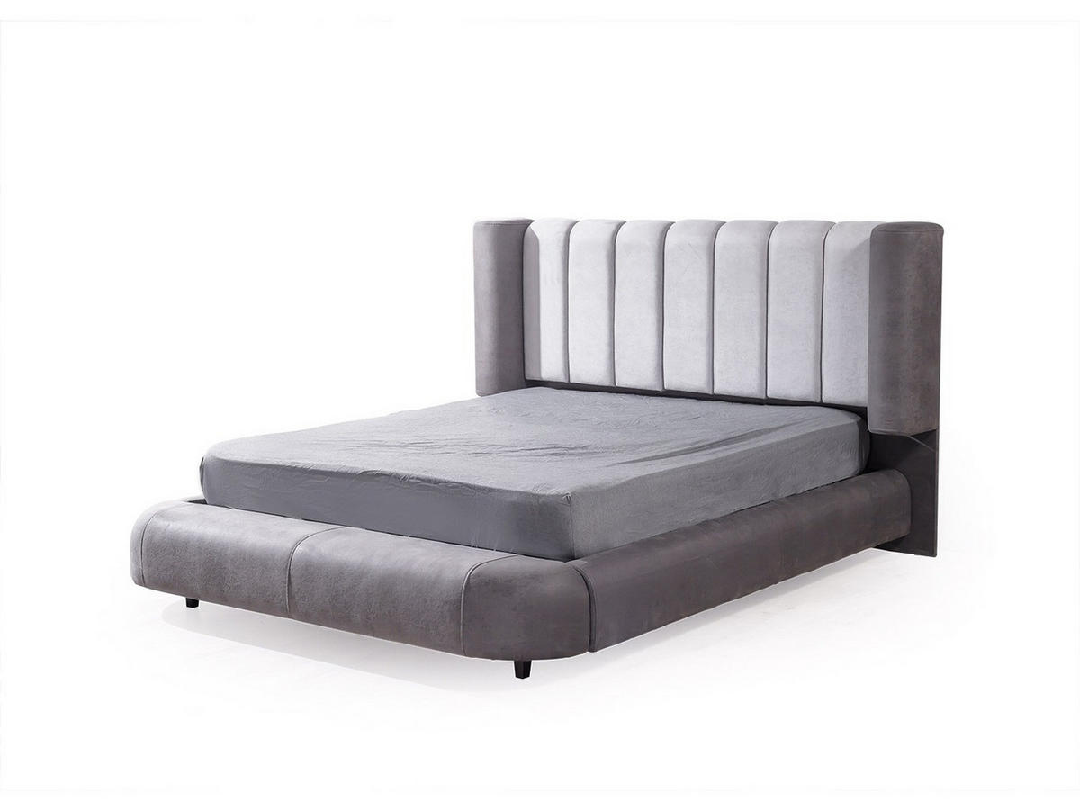 BETTANLAGE Barcelona Typ-1 Bett mit Kopfteil, 2 Nachttische, Kleiderschrank und Kommode - Anthrazit, Holzwerkstoff (160/200cm)