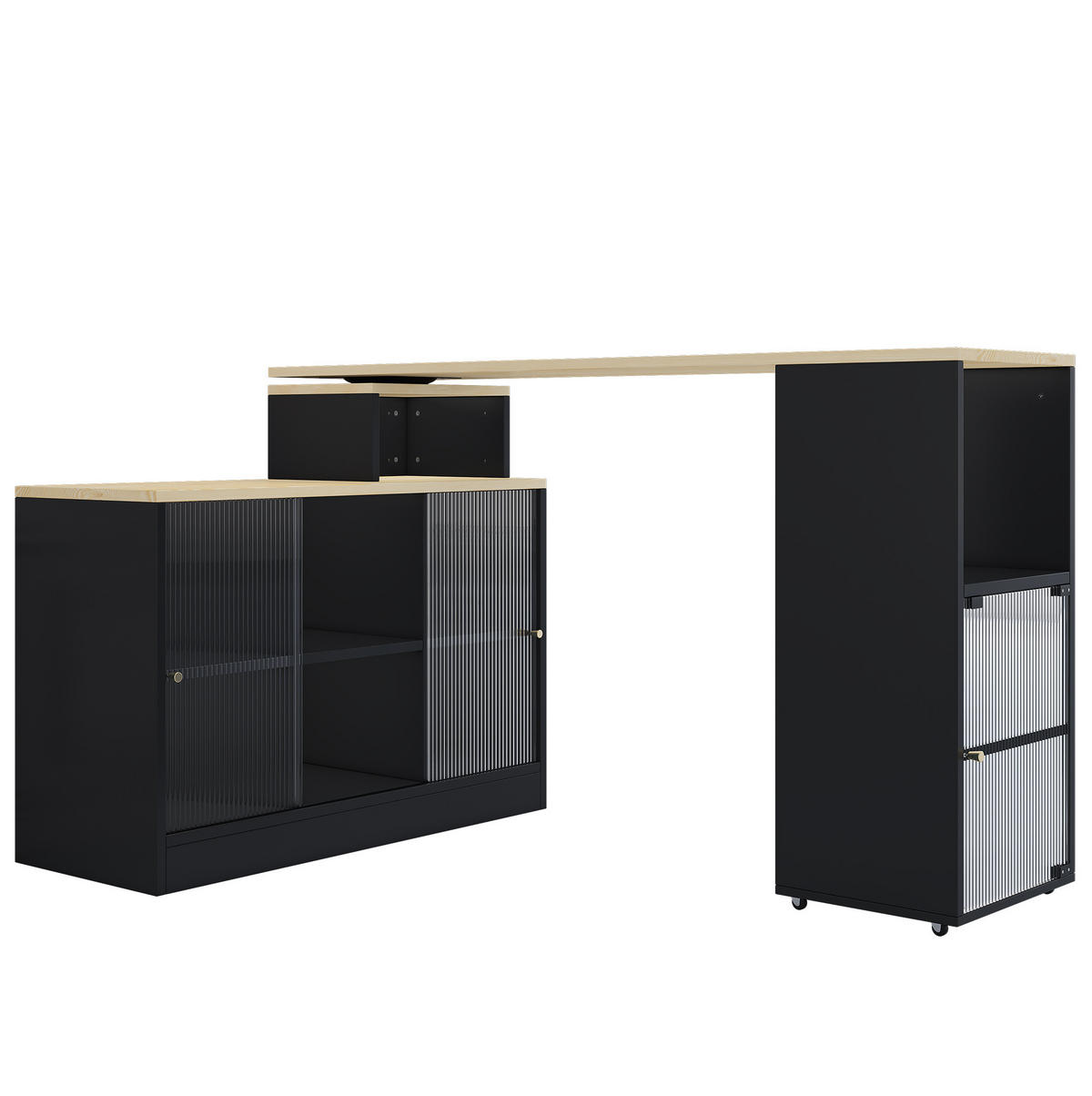 BARTISCH 155/100/90 cm mit Stauraum in Schwarz–ausziehbar und drehbar - Schwarz, Holzwerkstoff (155/100/90cm) - BEAOK