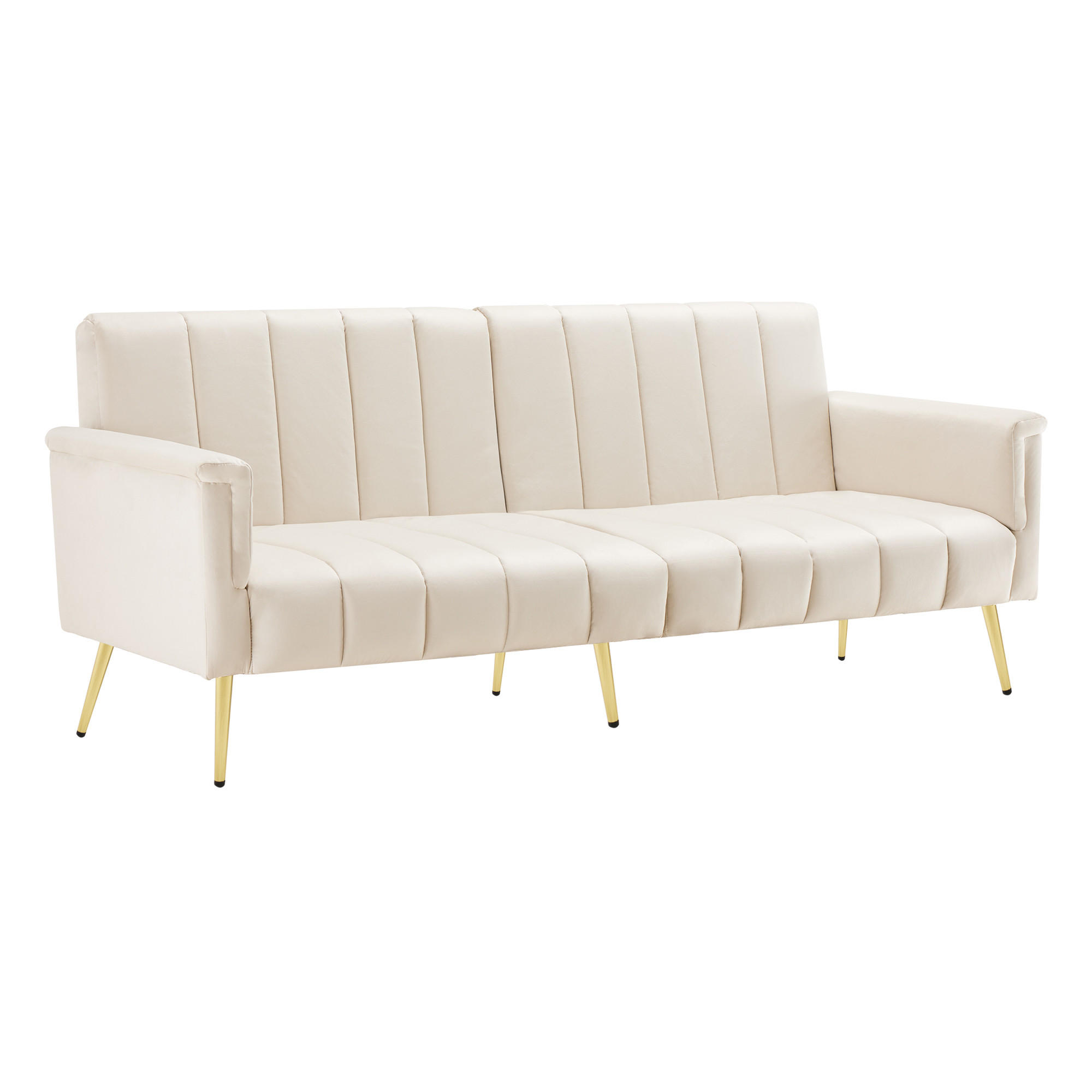 SOFA Schlaffunktion Klappbar Beige Samtstoff Hilfsfüße Modern Gästezimmer - Beige, Holz (83.82/24.77/43.69cm) - FLIEKS