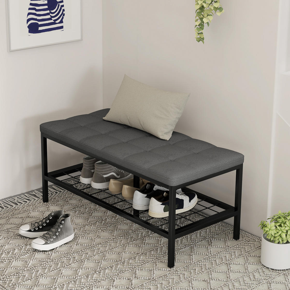 SCHUHBANK Grau 90/41/40 cm - Grau, Textil (90/40/41cm) - PANGIVO