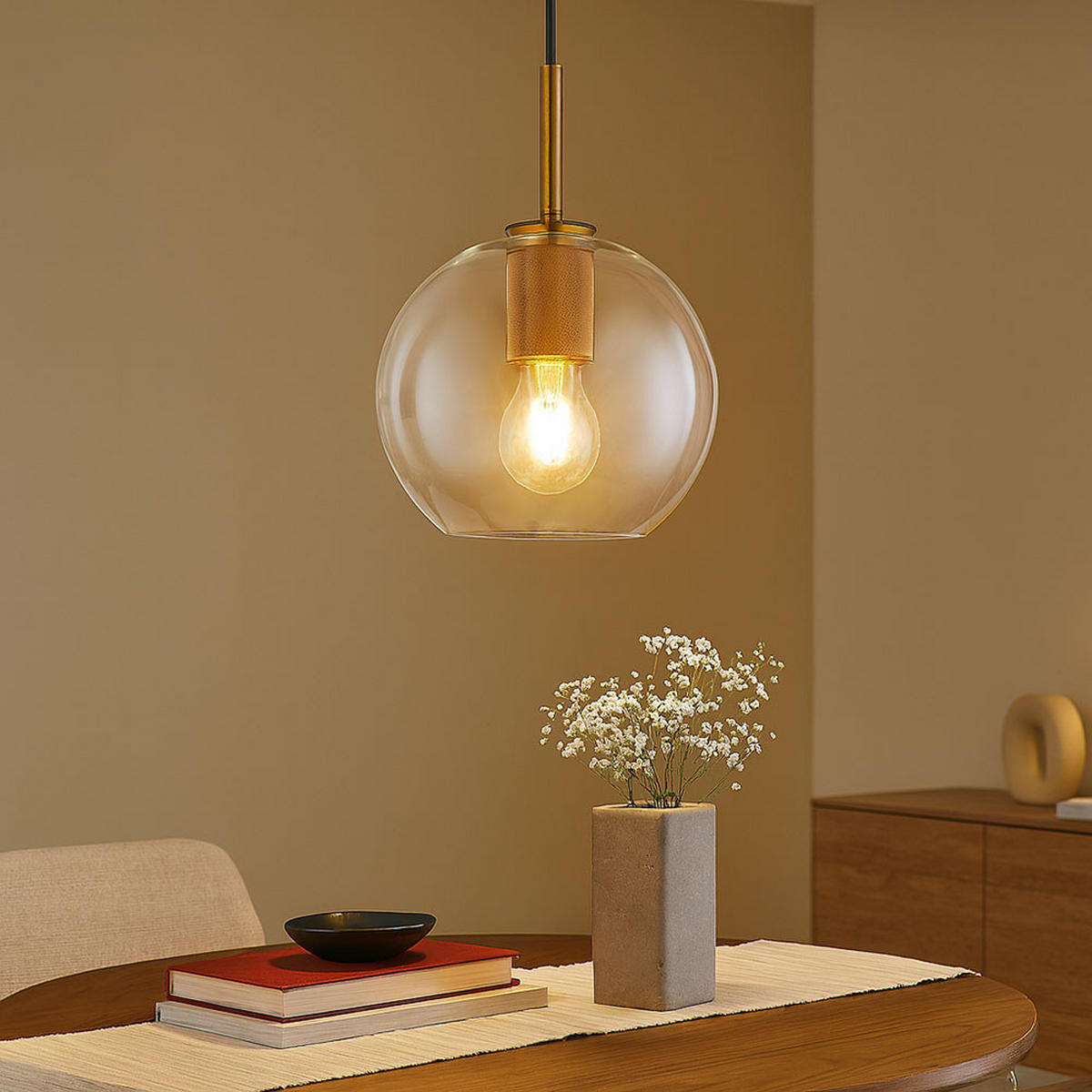 HÄNGELEUCHTE Metall Glas Klar Messing - Klar, Glas (20/20/120cm) - Globo Lighting