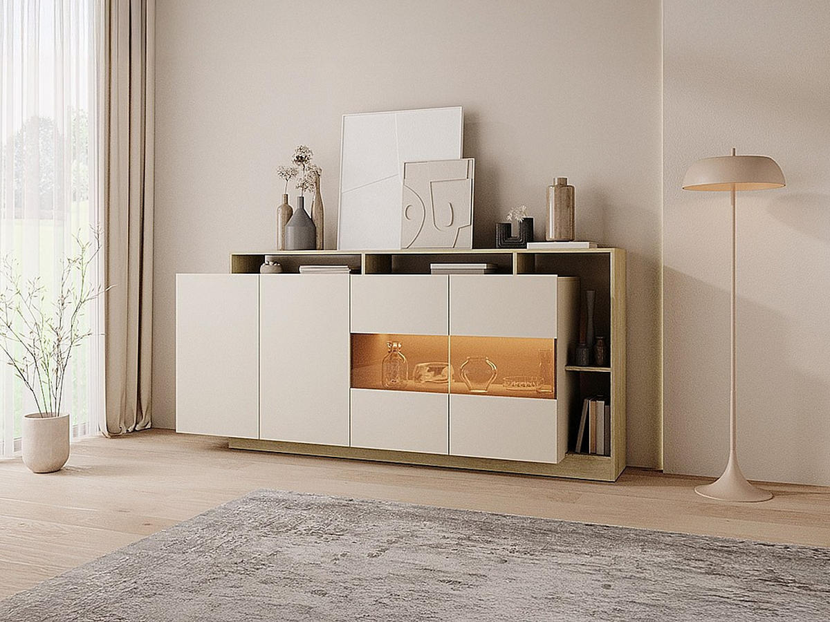 SIDEBOARD - 200cm x 43.6cm - Holzspan - beige, naturfarben hell - IDESIA - Beige, Holz (200/92.8/43.6cm) - Vente-Unique
