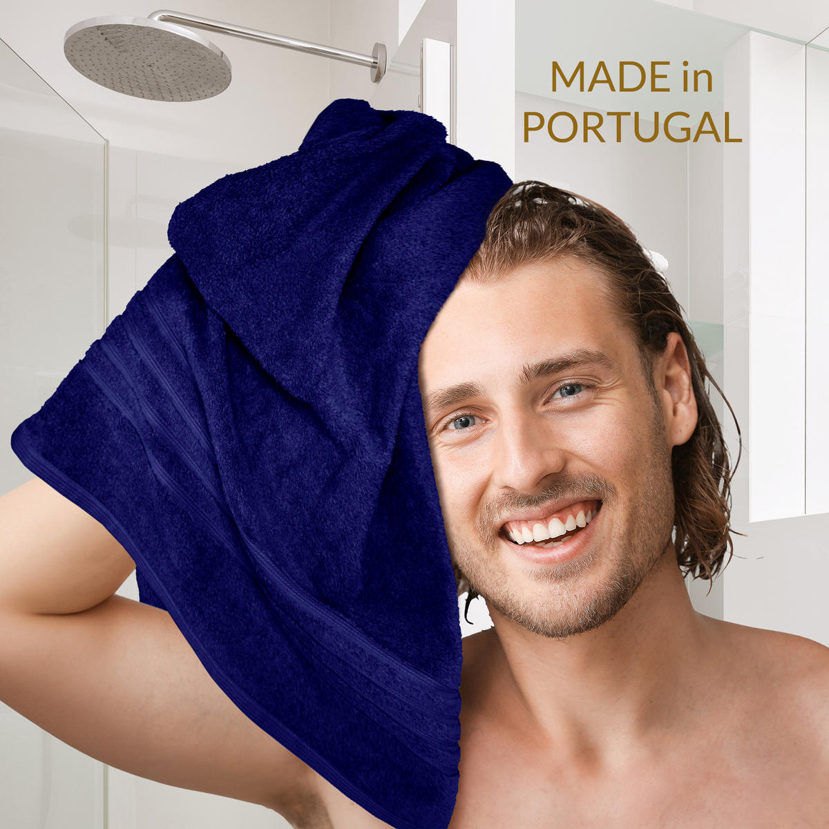 HANDTUCH Set London 4-teilig, 2x Handtuch 50x100 + 2x Duschtuch 70x140 Capri - Marine - Blau/Hellblau, Textil (70/140cm) - Lashuma